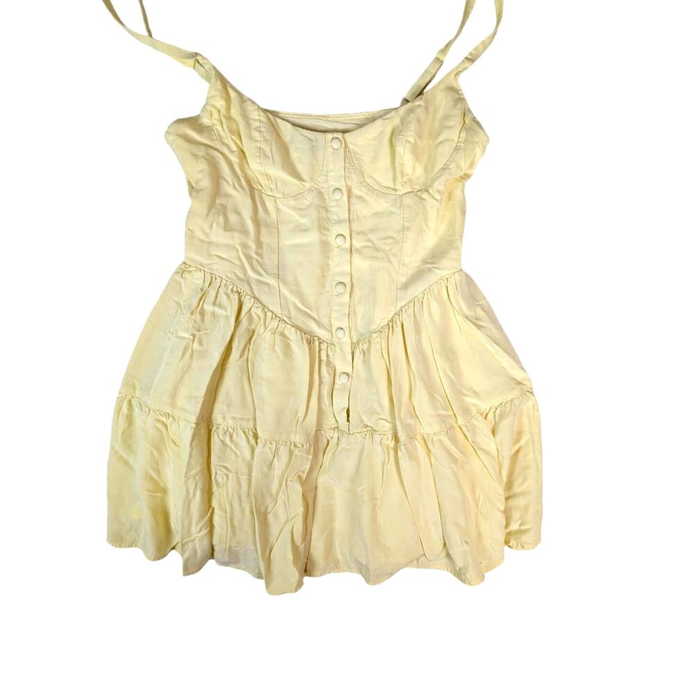 White Fox Boutique Yellow Women's Mini Dress Button Down Adjustable Straps Med